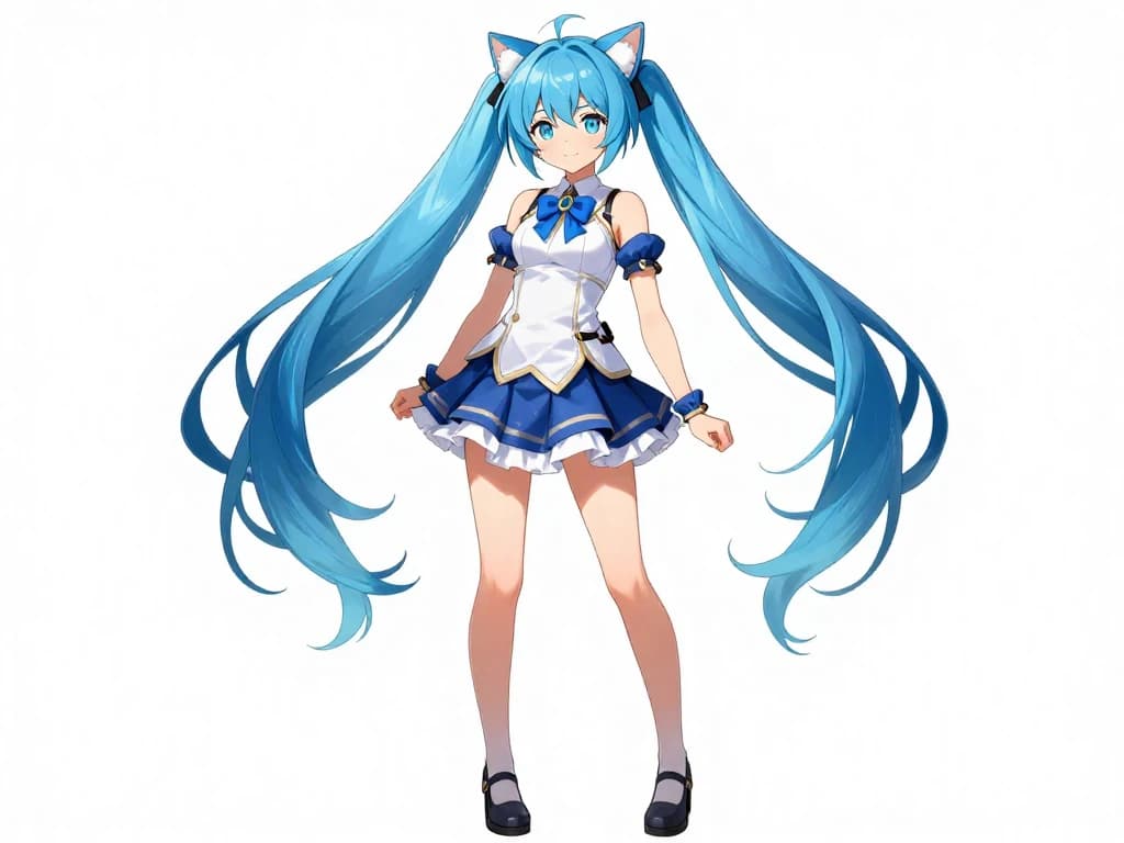 AI generated anime character with blue hair and cat ears