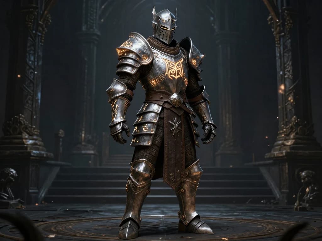 AI generated RPG warrior game character with glowing armor
