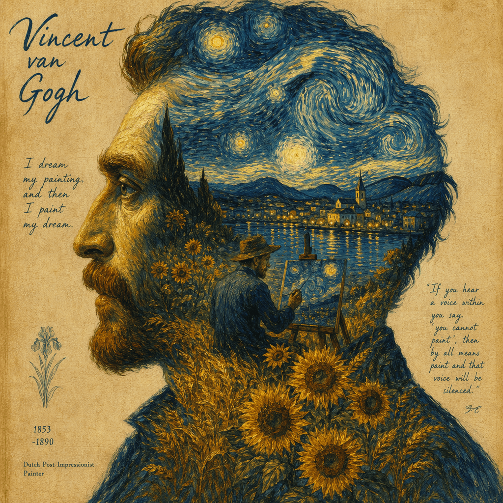 Illustration — Van Gogh style double-exposure portrait