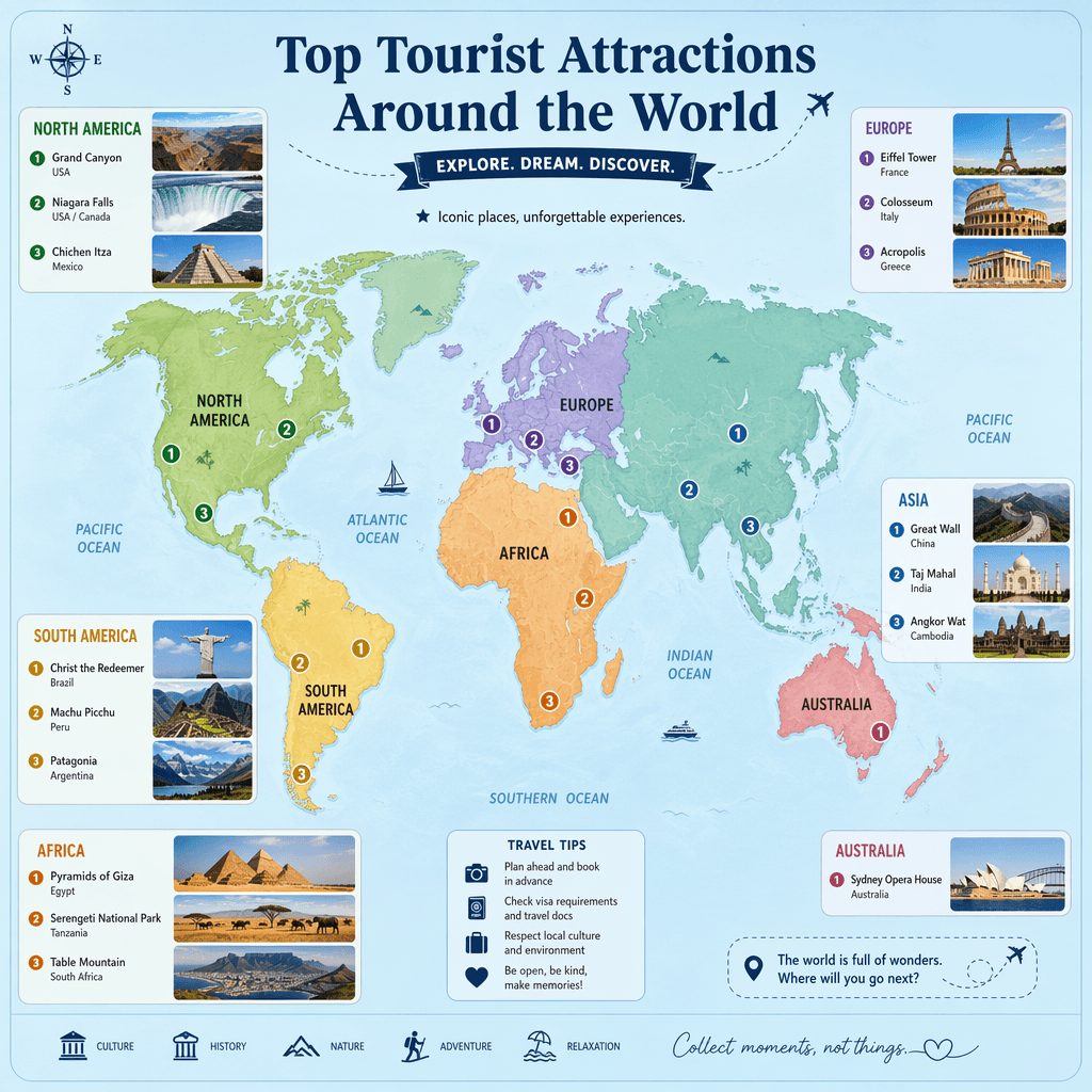 Infographic — world tourist attractions map